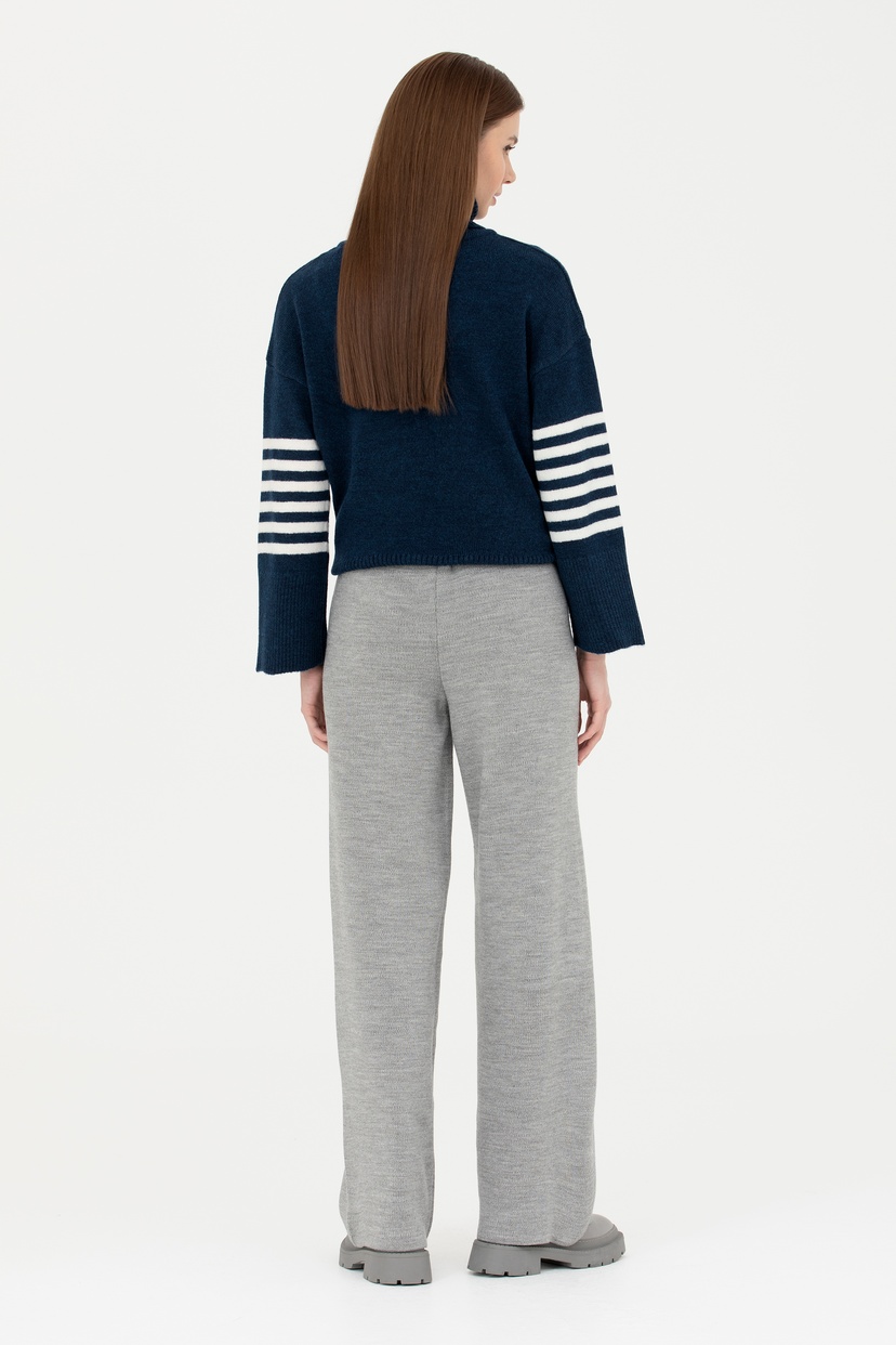 Kadın Gri Melanj Loose Fit Triko Pantolon