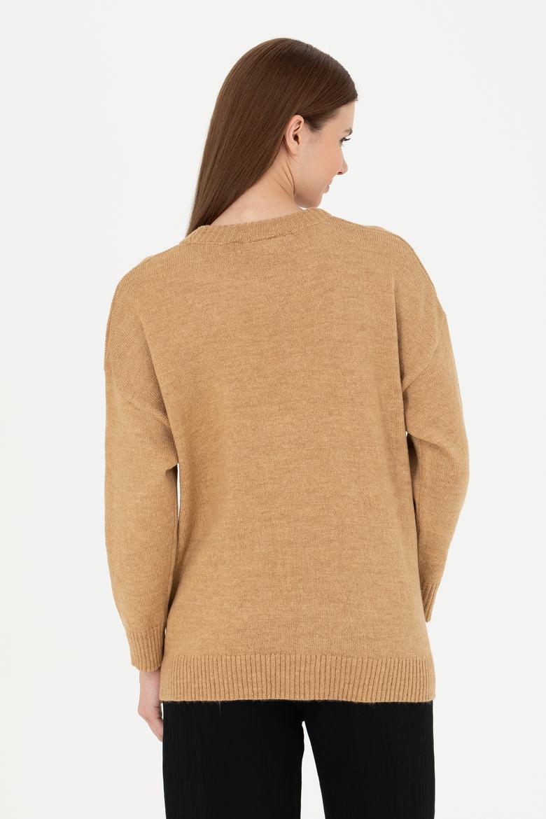 Kadın Kum Melanj Bisiklet Yaka Kazak - 50277265008