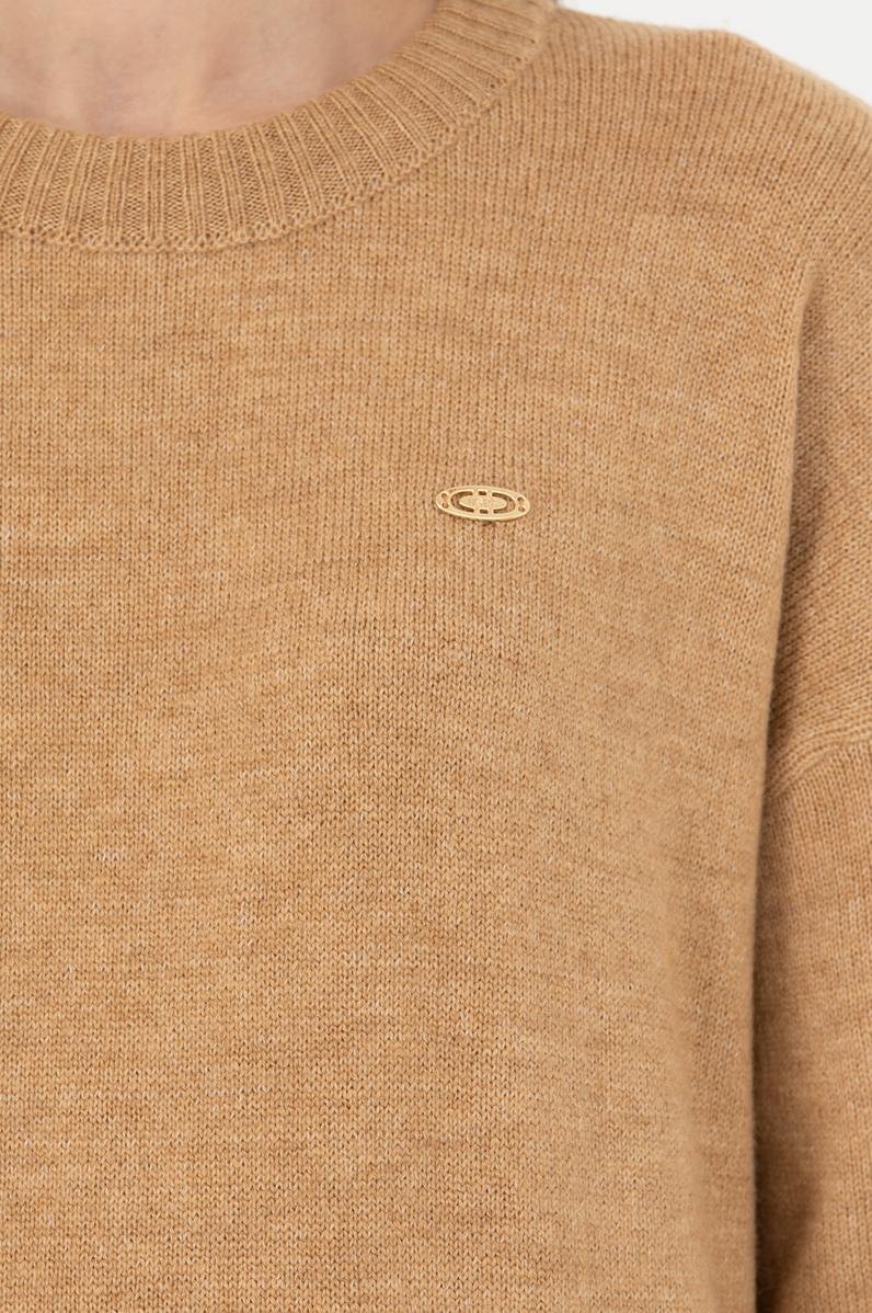 Kadın Kum Melanj Bisiklet Yaka Kazak