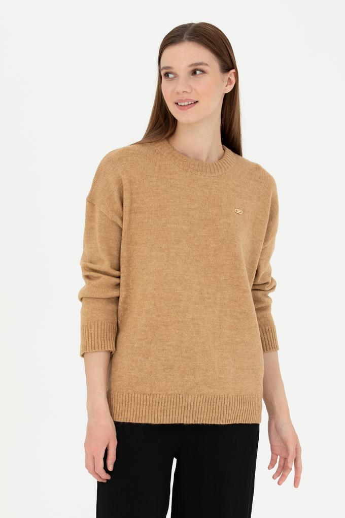 Kadın Kum Melanj Bisiklet Yaka Kazak