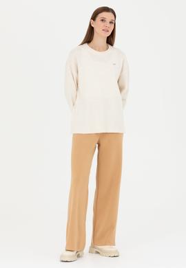 Kadın Kum Melanj Loose Fit Triko Pantolon - 50277305019