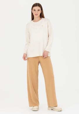 Kadın Kum Melanj Loose Fit Triko Pantolon - 50277305019