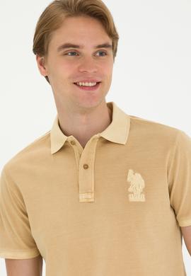 Erkek Slim Fit Polo Yaka Camel Basic Tişört - 50263475187