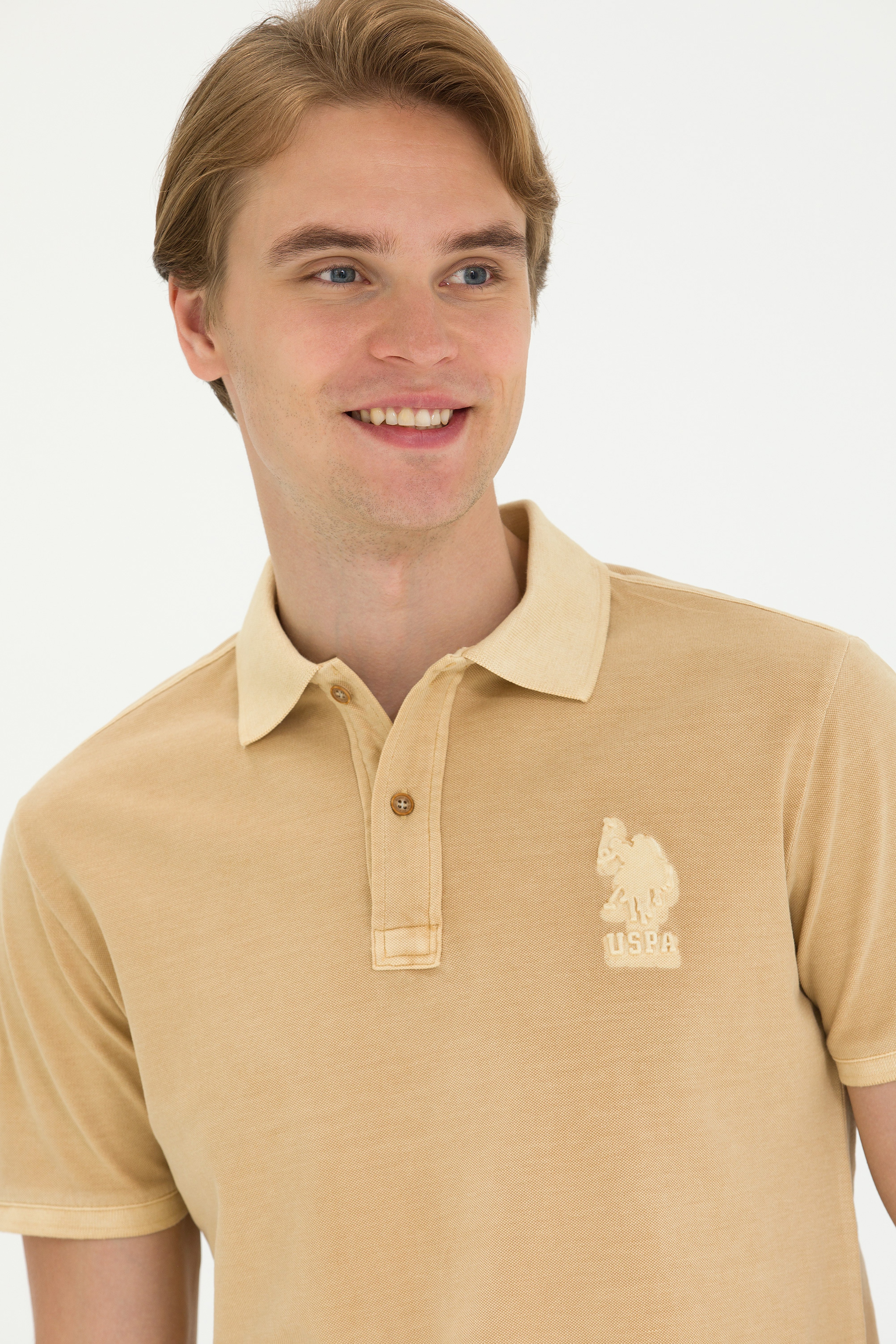 Erkek Slim Fit Polo Yaka Camel Basic Tişört