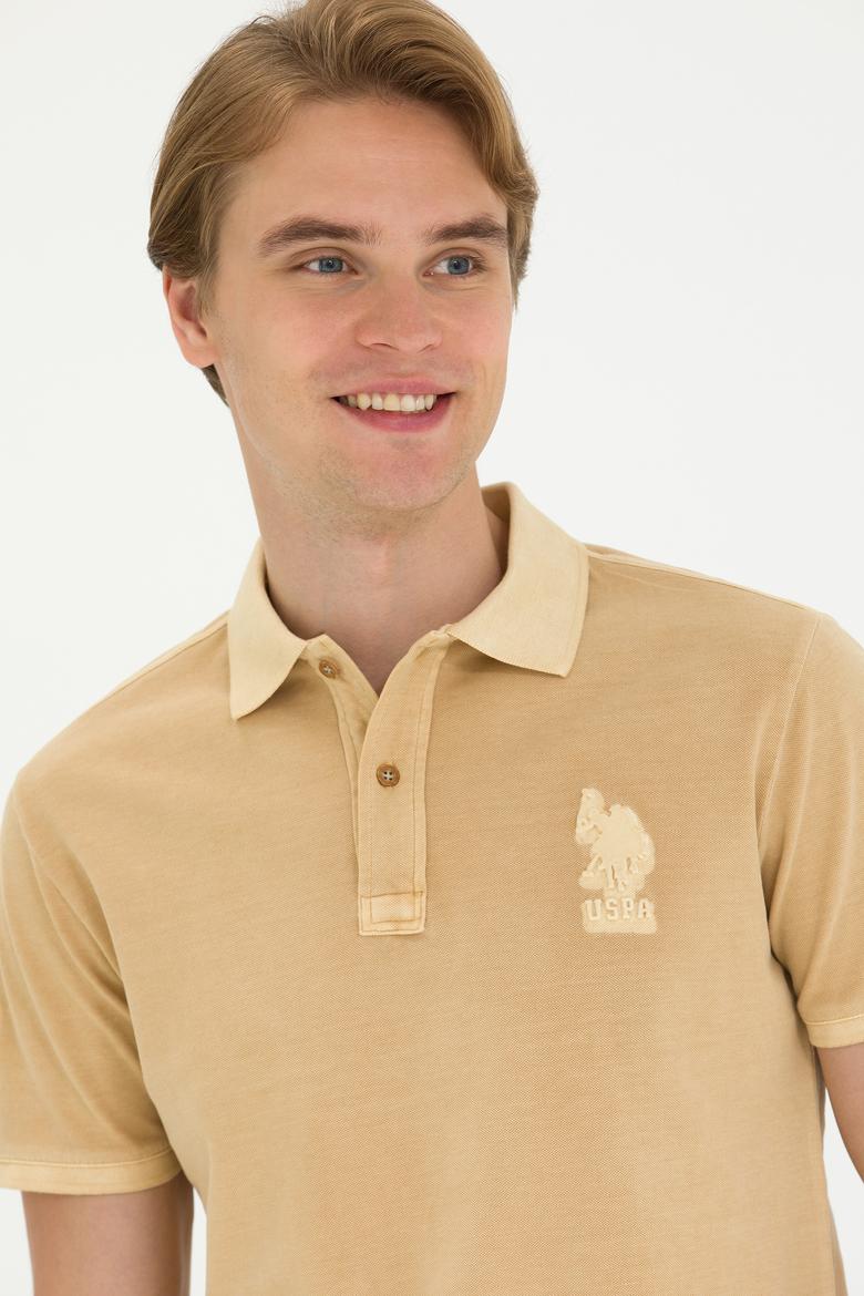 Erkek Slim Fit Polo Yaka Camel Basic Tişört - 50263475187