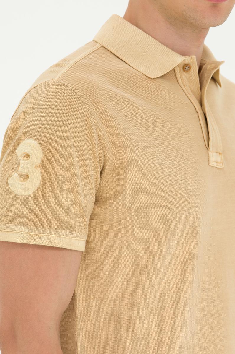 Erkek Slim Fit Polo Yaka Camel Basic Tişört