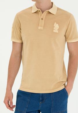 Erkek Slim Fit Polo Yaka Camel Basic Tişört - 50263475187