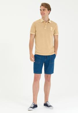 Erkek Slim Fit Polo Yaka Camel Basic Tişört - 50263475187