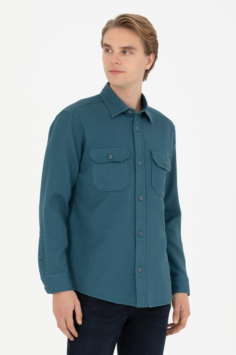 Erkek Petrol Uzun Kollu Gömlek