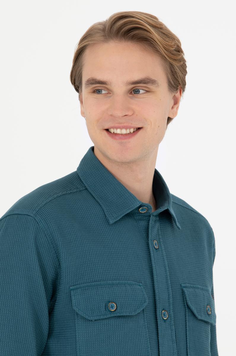Erkek Petrol Uzun Kollu Gömlek