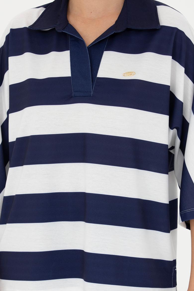 Kadın Lacivert Polo Yaka Tişört - 50262556011