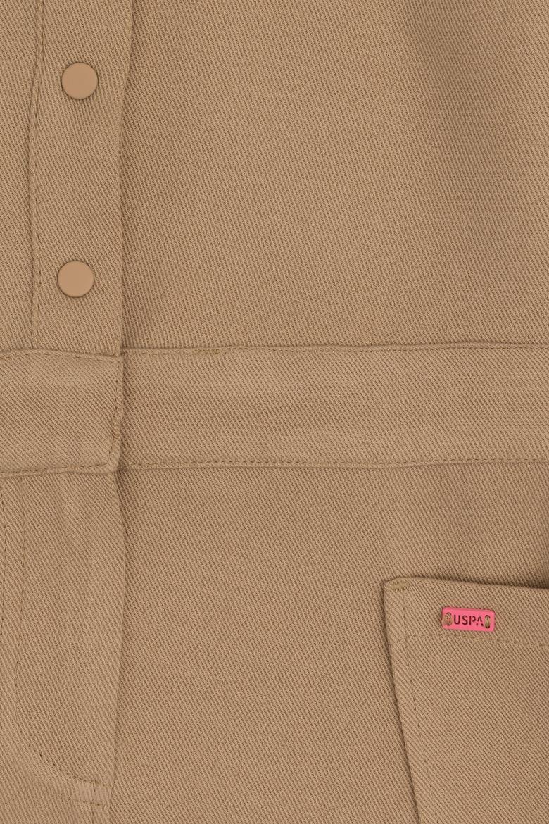 Kız Çocuk Camel Cep Detaylı İşlemeli Dokuma Elbise - 50271202013