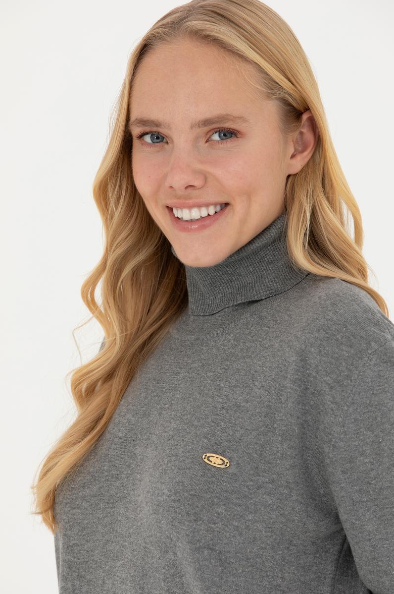 Kadın Gri Melanj Basic Kazak