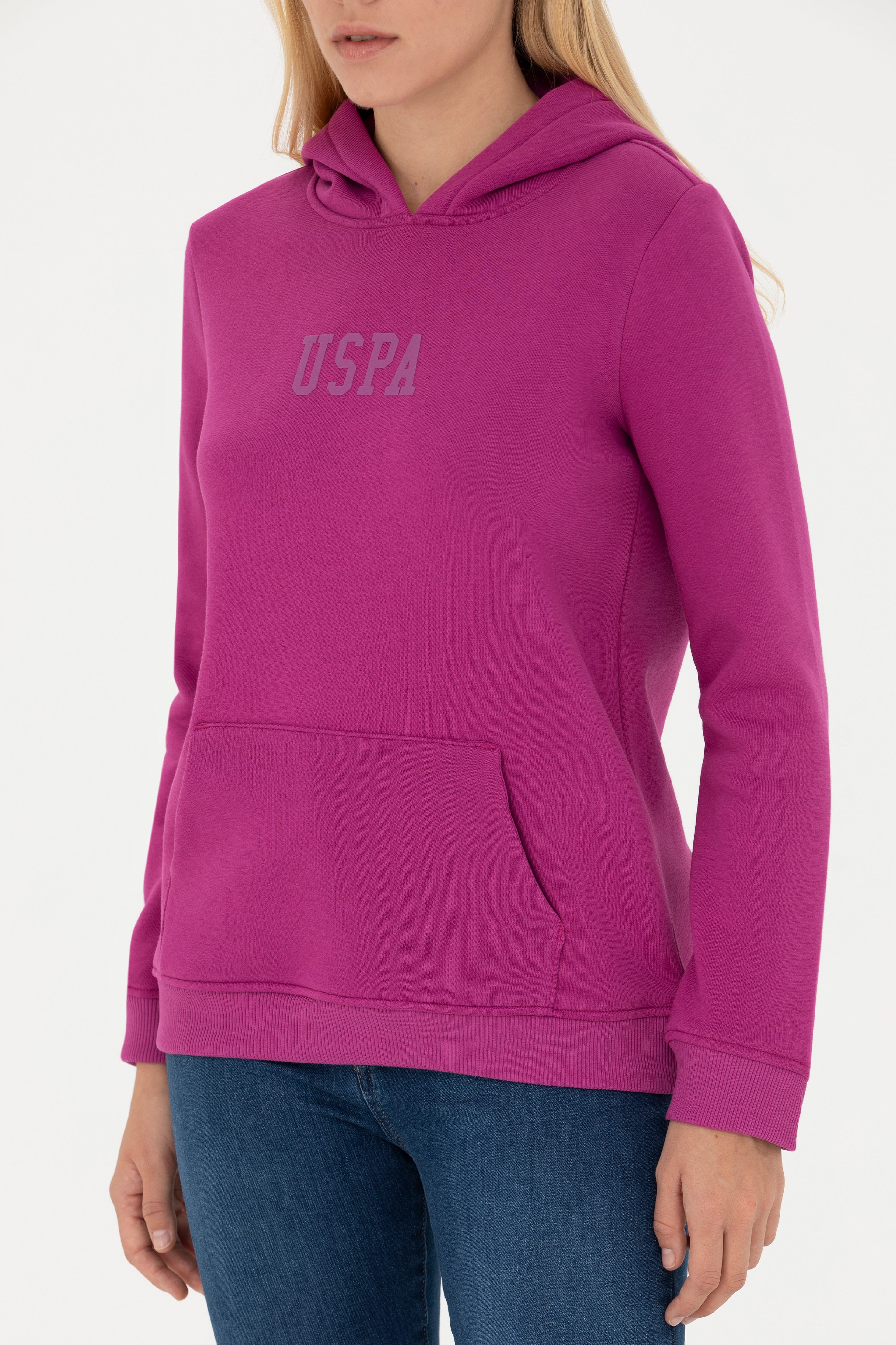 Kadın Menekşe Basic Kapüşonlu Sweatshirt