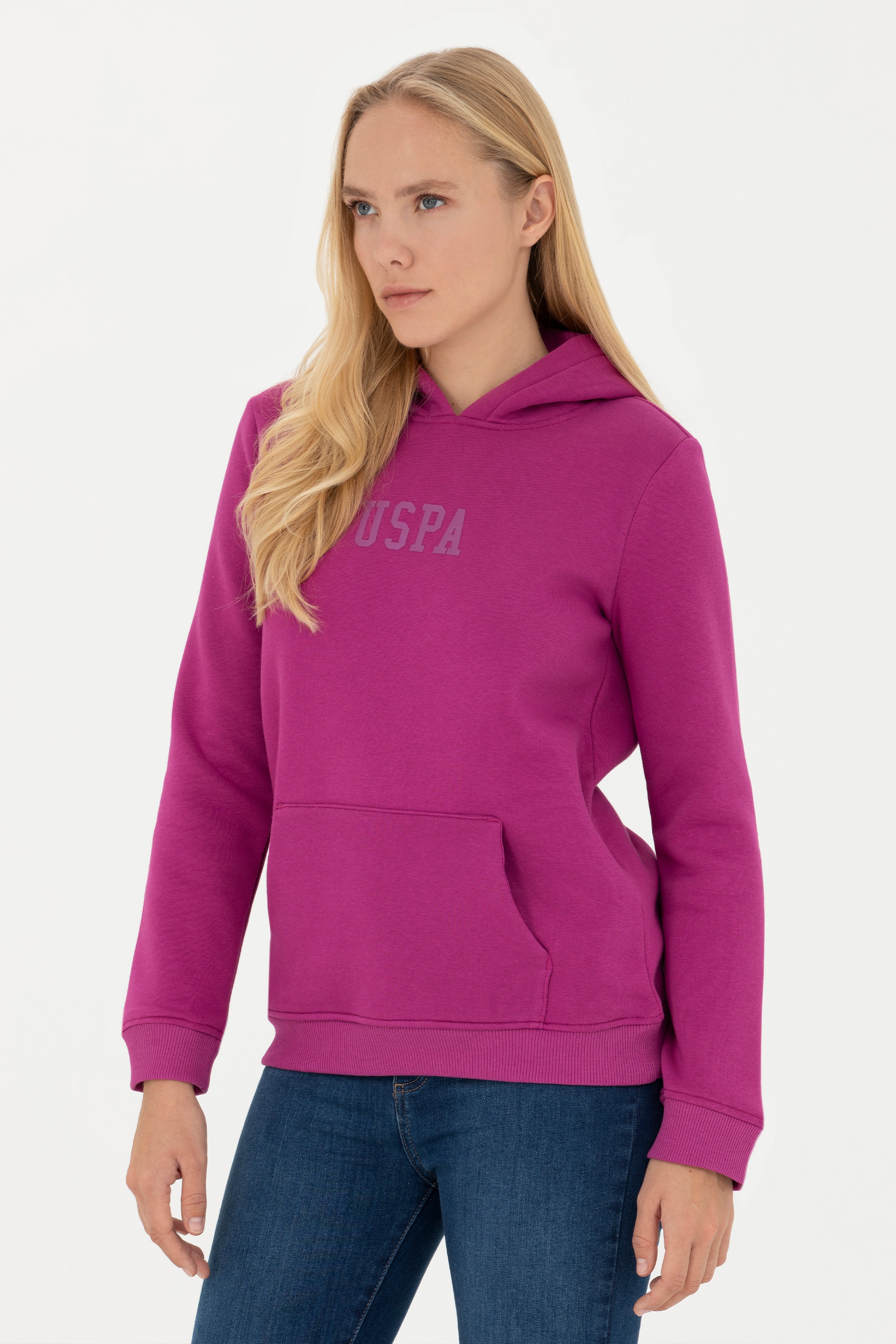 Kadın Menekşe Basic Kapüşonlu Sweatshirt - Image 3