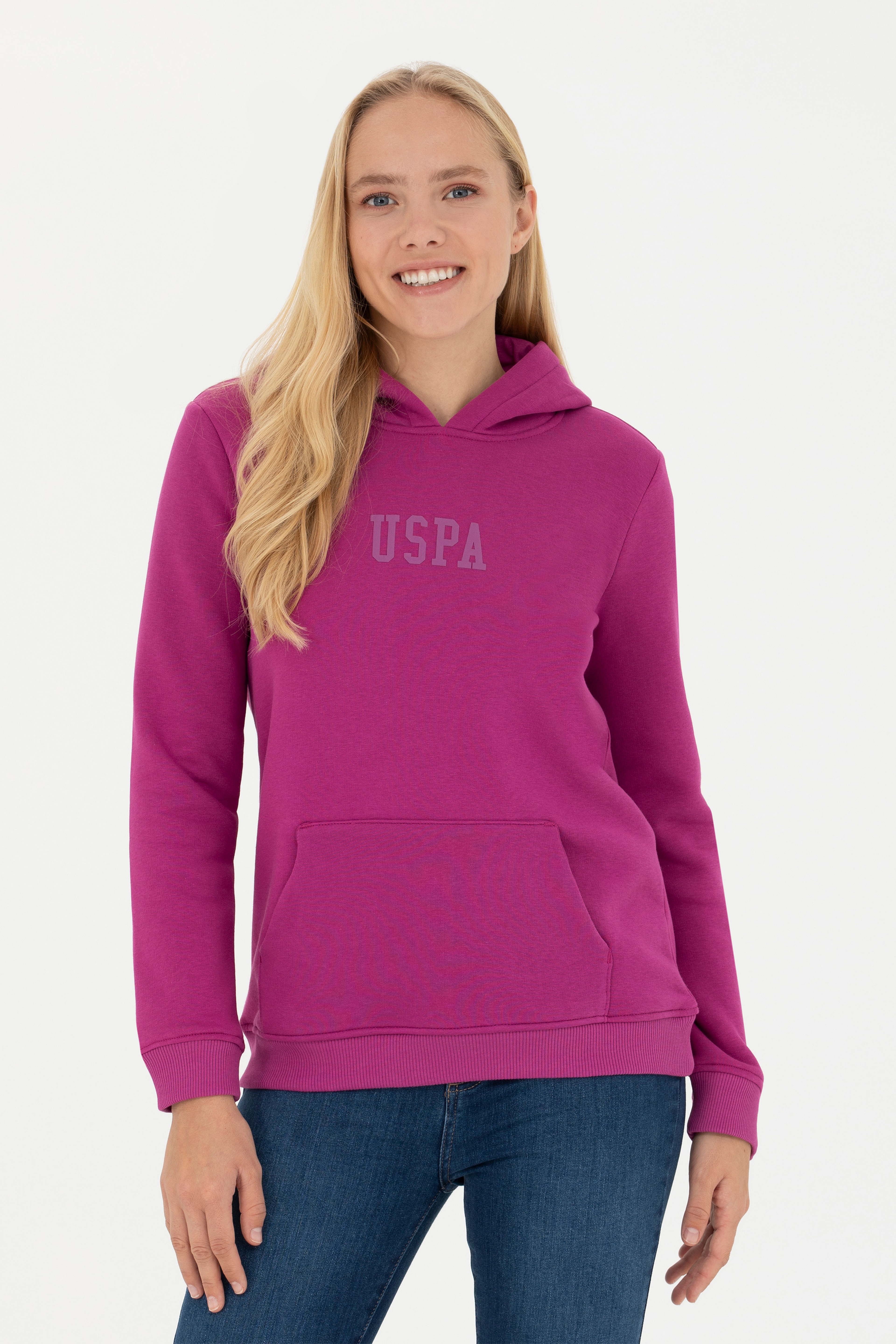 Kadın Menekşe Basic Kapüşonlu Sweatshirt - Image 1