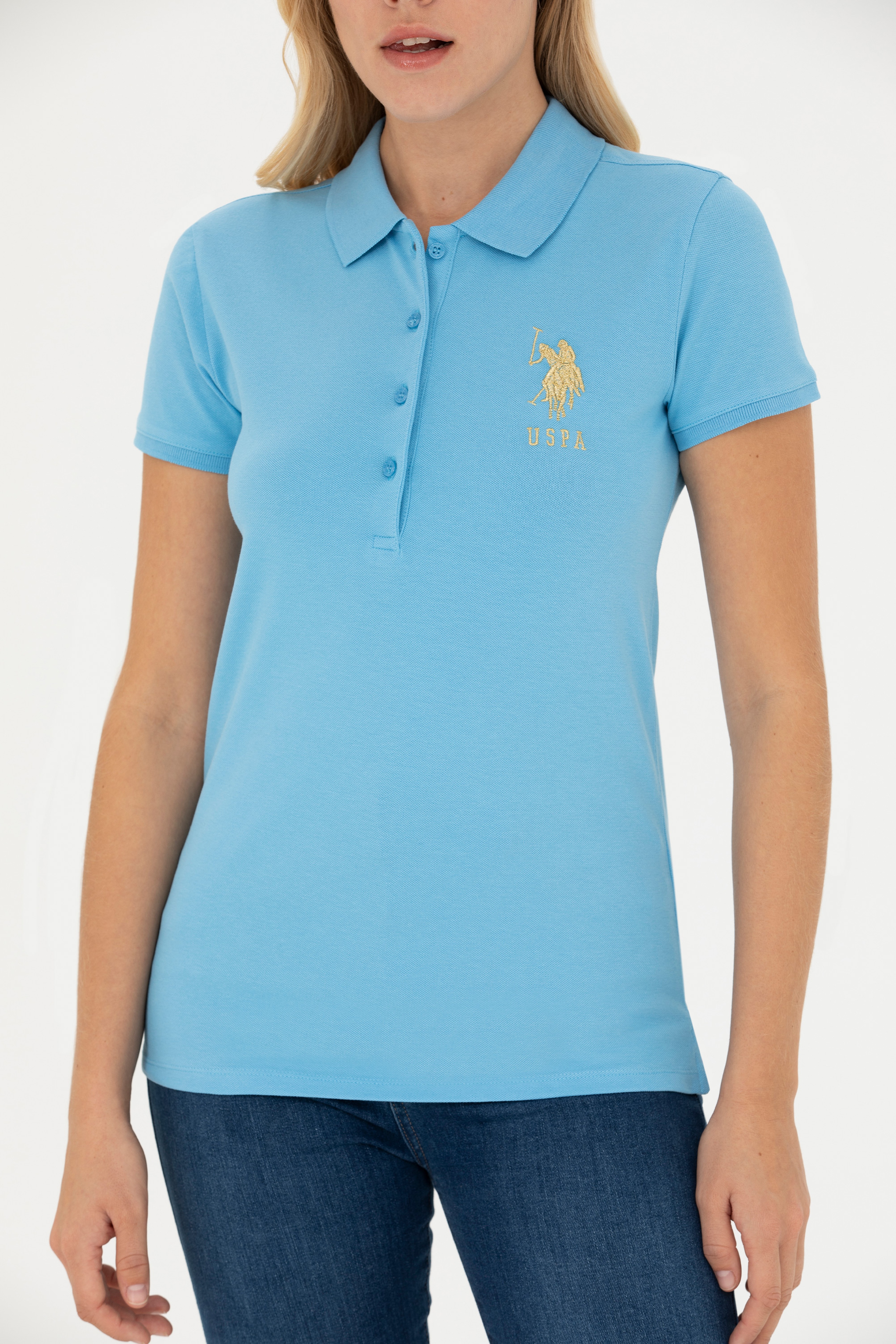 Kadın Turkuaz Basic Polo Yaka Tişört