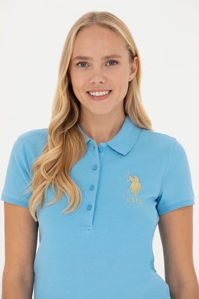 Kadın Turkuaz Basic Polo Yaka Tişört