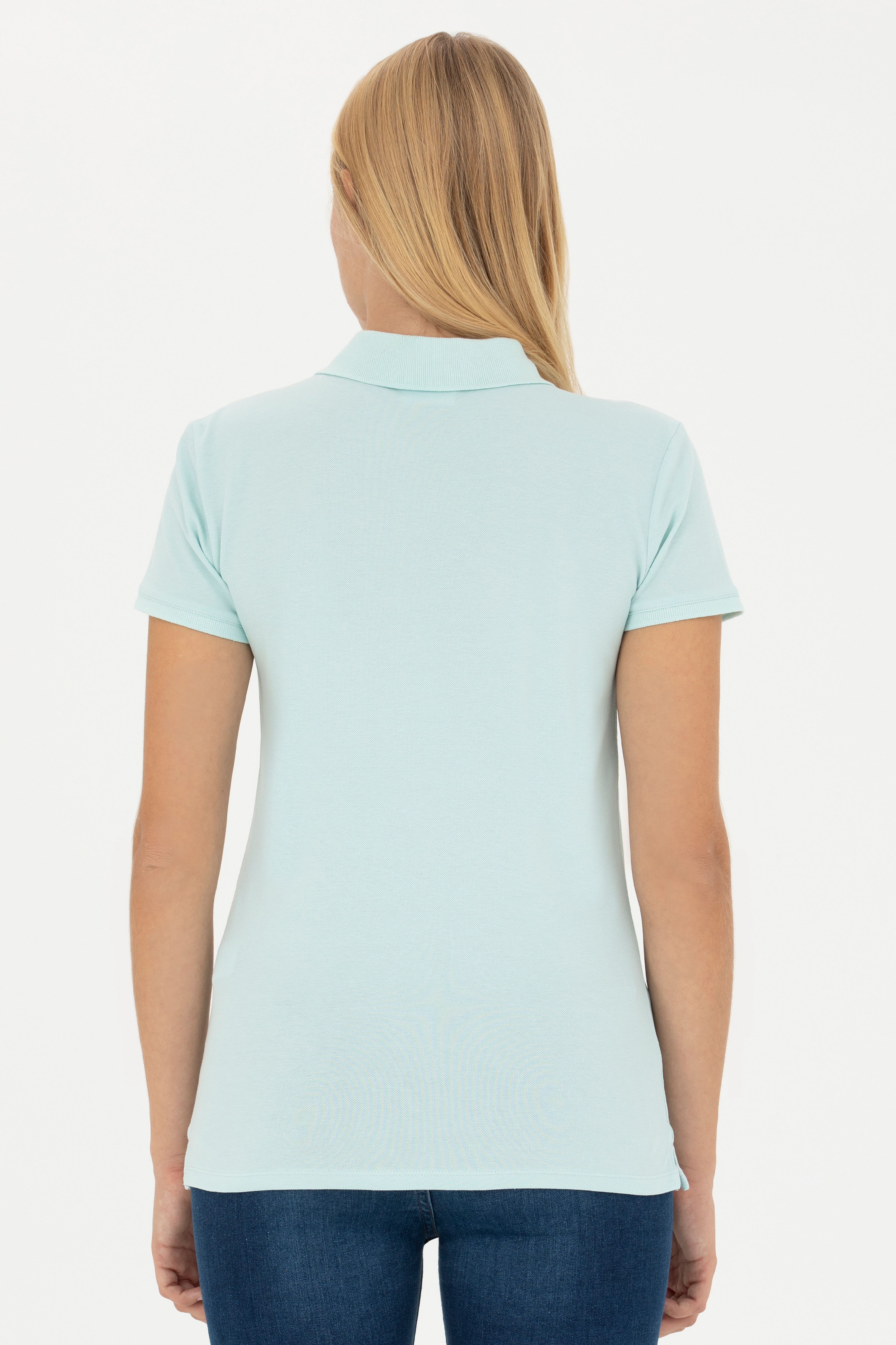Kadın Su Yeşili Basic Polo Yaka Tişört - Image 5