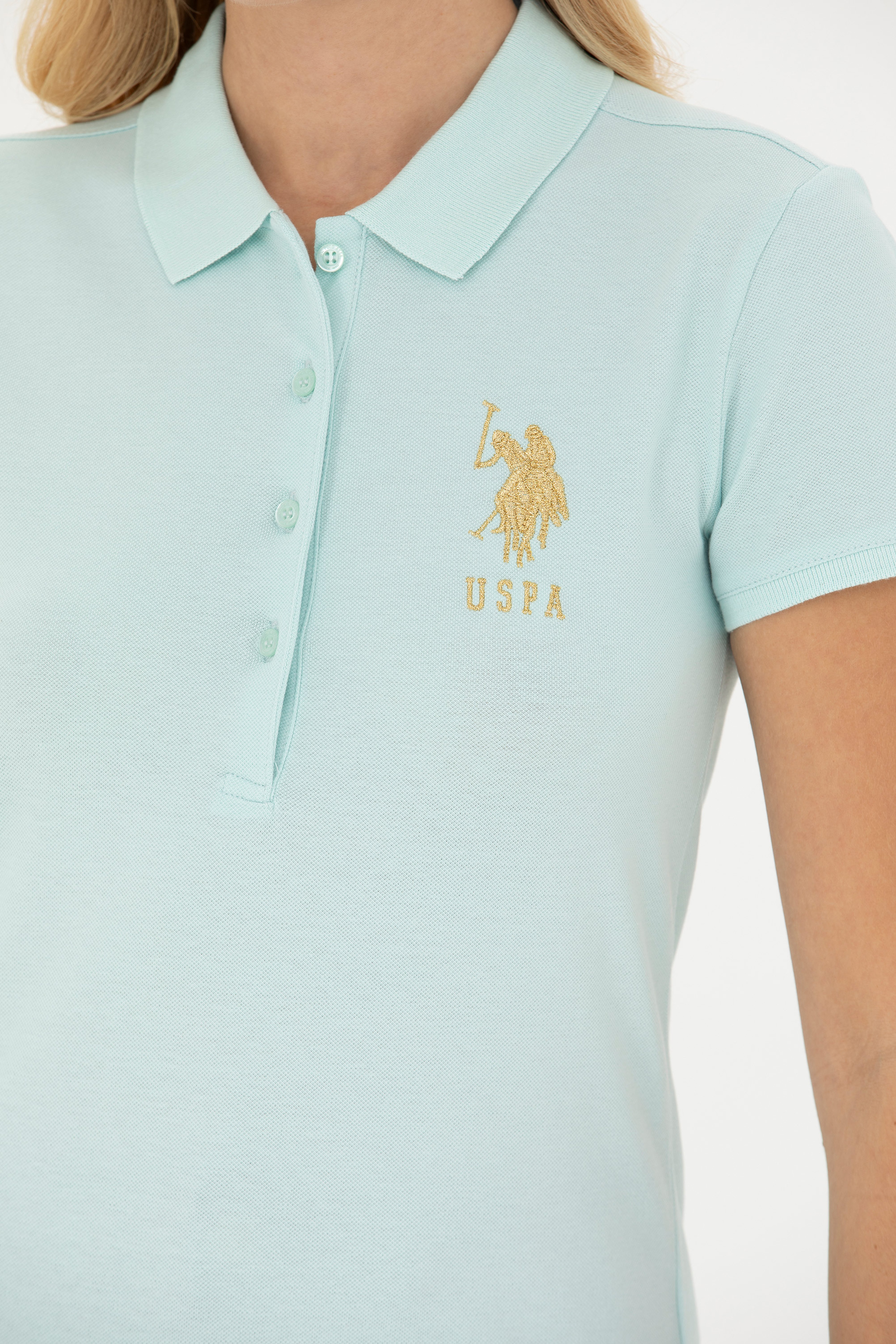 Kadın Su Yeşili Basic Polo Yaka Tişört - Image 7