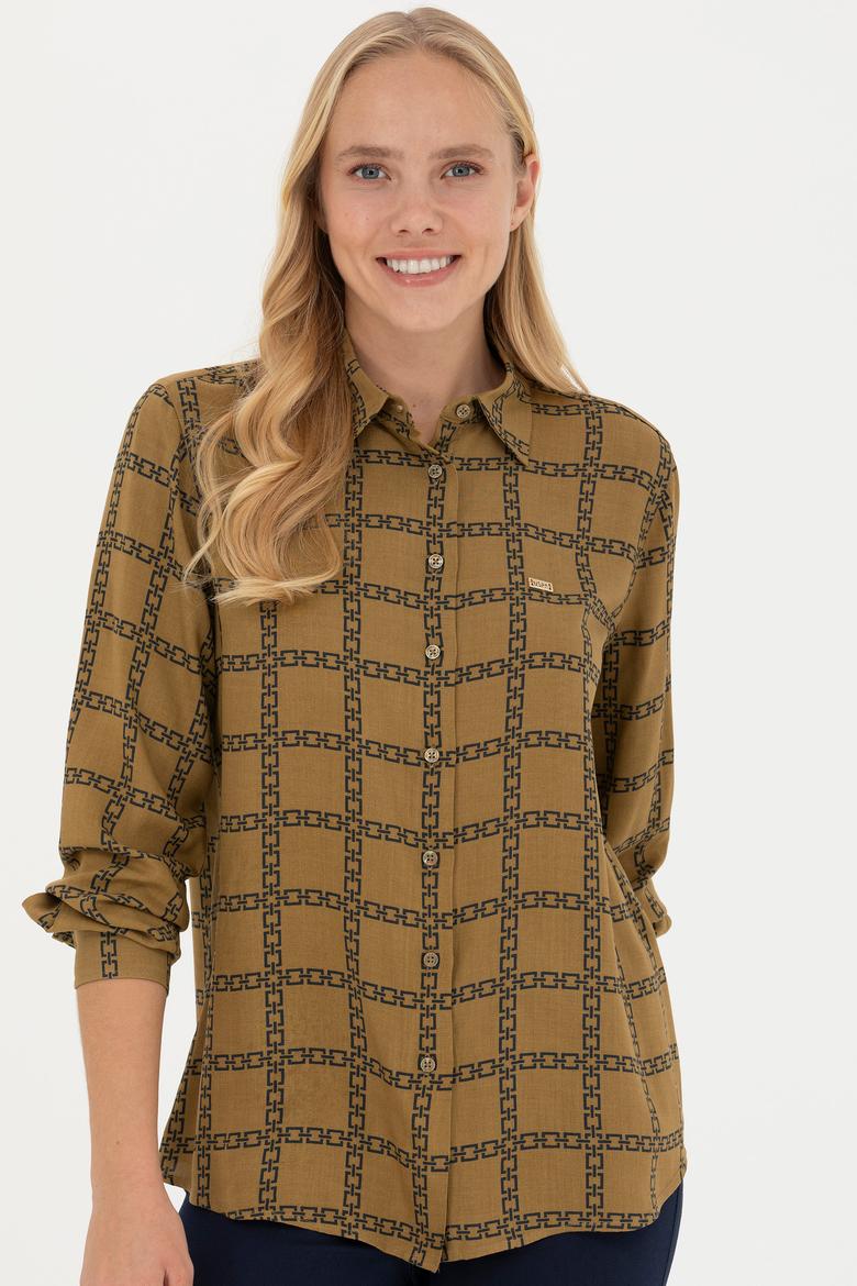 Kadın Açık Haki Uzun Kollu Gömlek