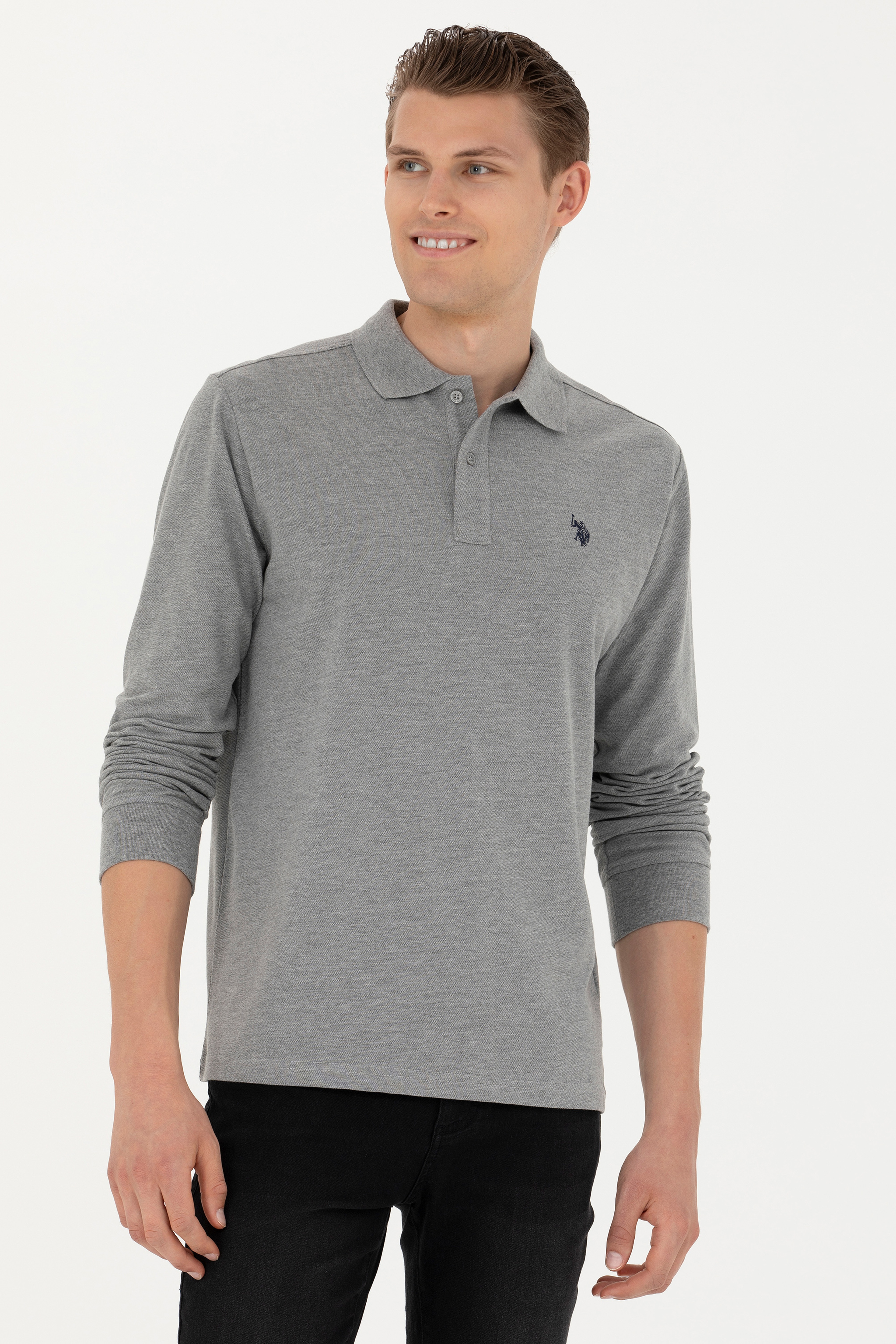 Erkek Gri Melanj Basic Sweatshirt - Image 3