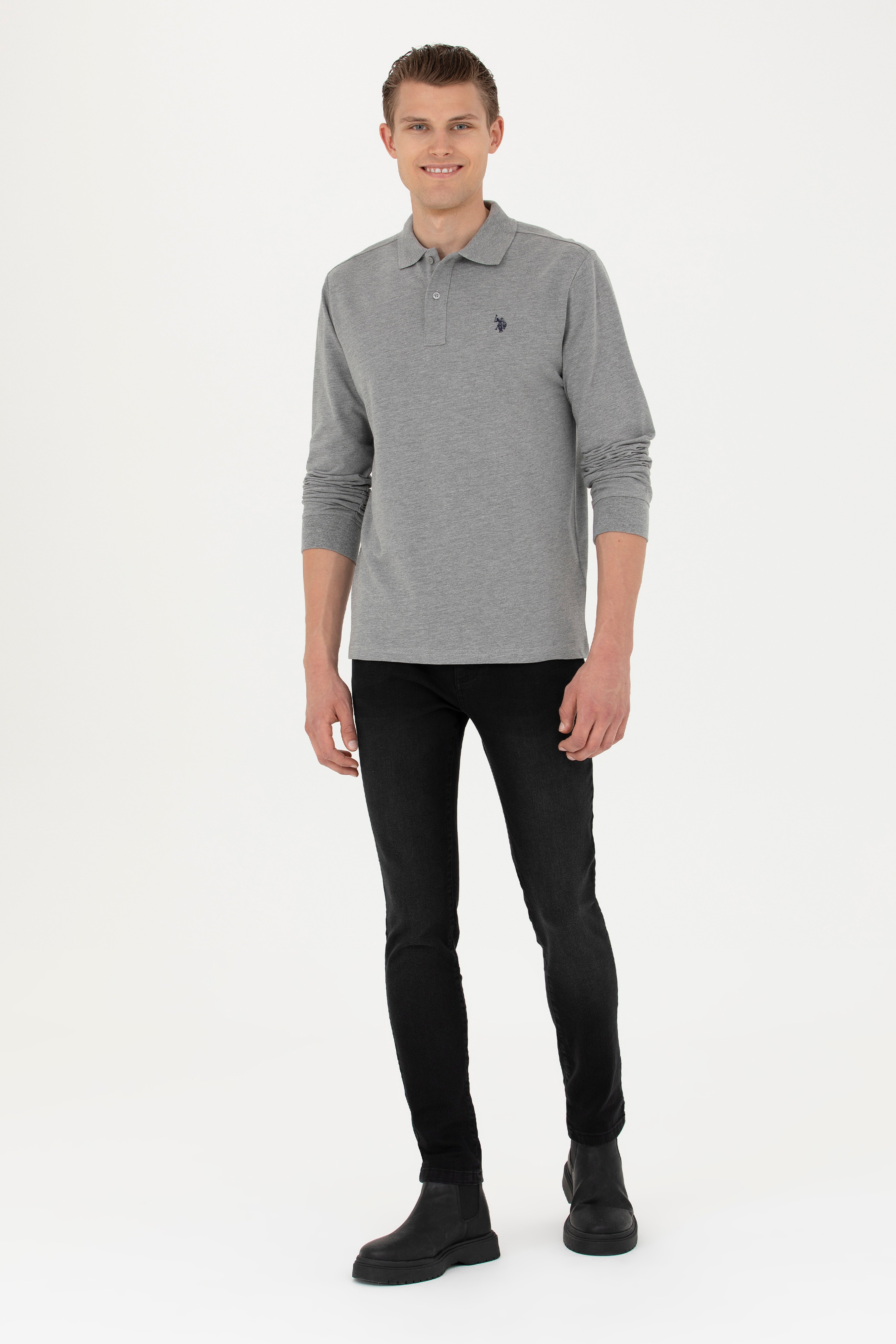 Erkek Gri Melanj Basic Sweatshirt