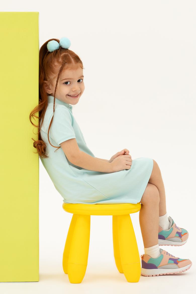 Kız Çocuk Su Yeşili Kısa Kol Örme Elbise - 50271860041