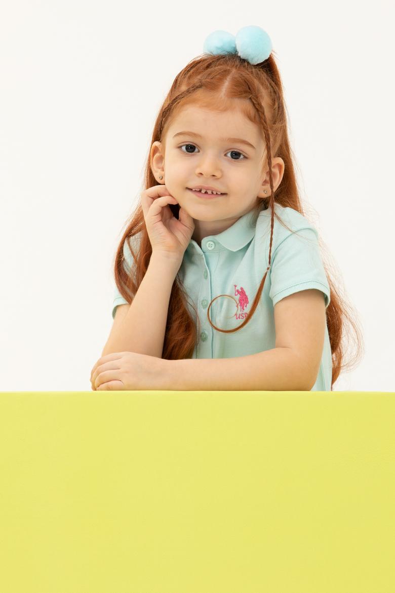 Kız Çocuk Su Yeşili Kısa Kol Örme Elbise - 50271860041