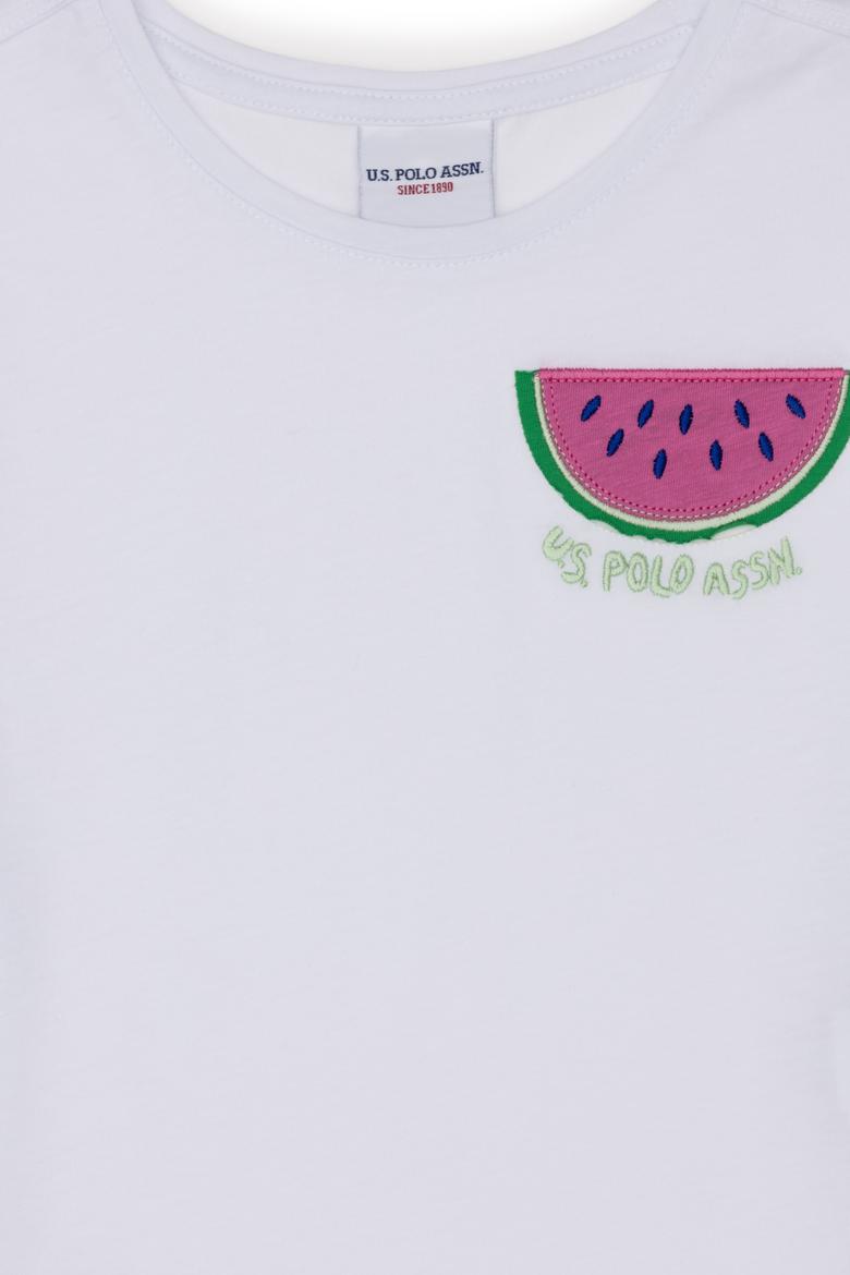 Kız Çocuk Beyaz Bisiklet Yaka Tişört - 50249081012