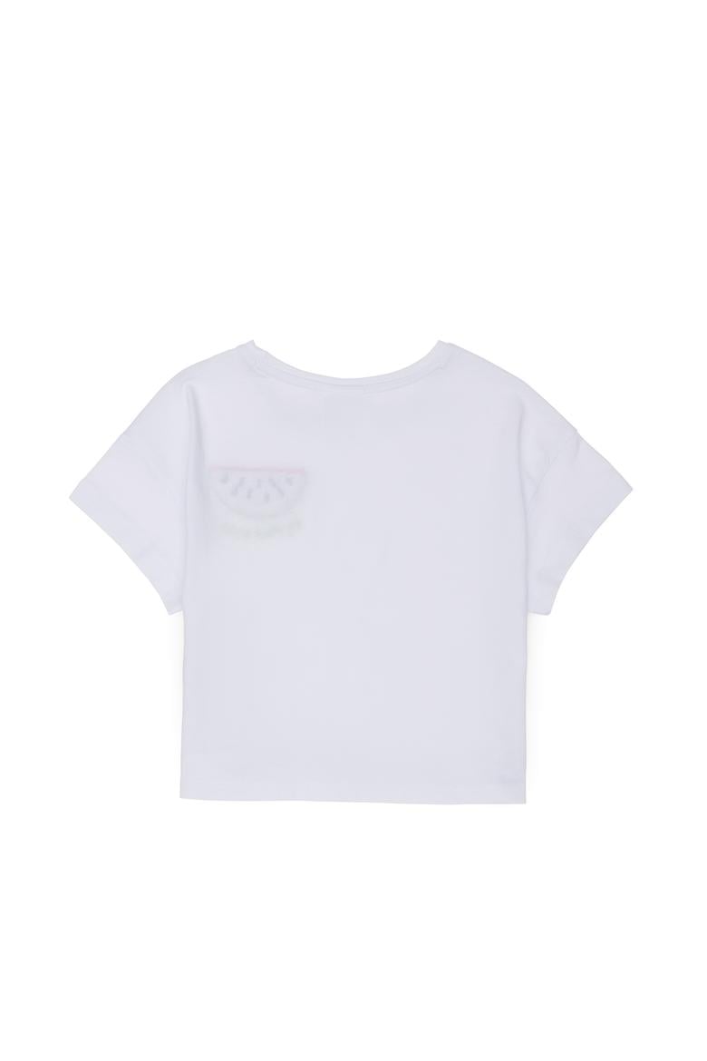 Kız Çocuk Beyaz Bisiklet Yaka Tişört - 50249081012