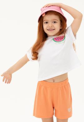 Kız Çocuk Beyaz Bisiklet Yaka Tişört - 50249081012