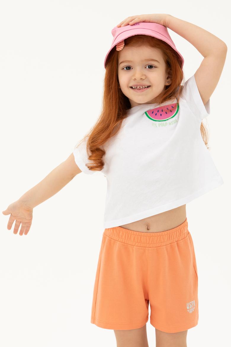 Kız Çocuk Beyaz Bisiklet Yaka Tişört - 50249081012