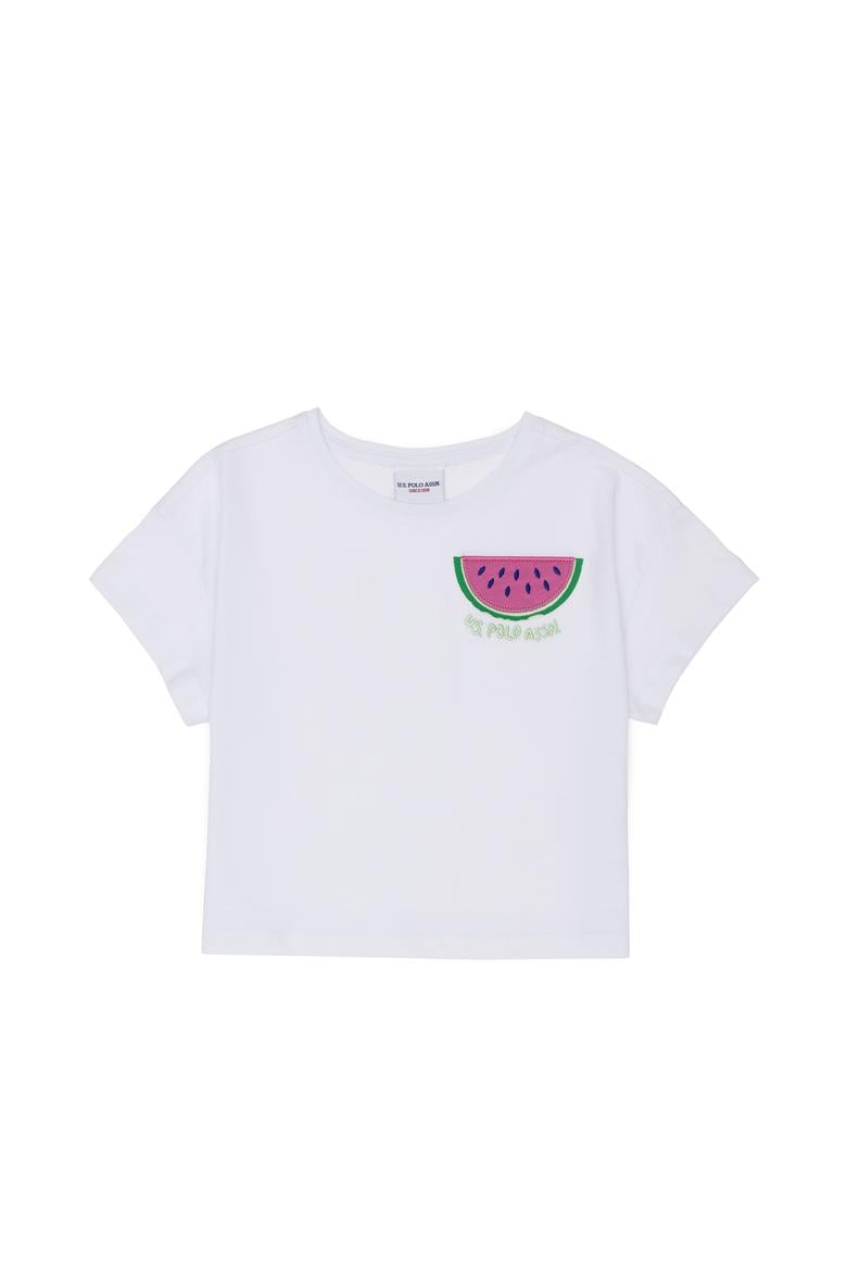 Kız Çocuk Beyaz Bisiklet Yaka Tişört - 50249081012