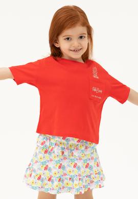 Kız Çocuk Kırmızı Bisiklet Yaka Tişört - 50276873056