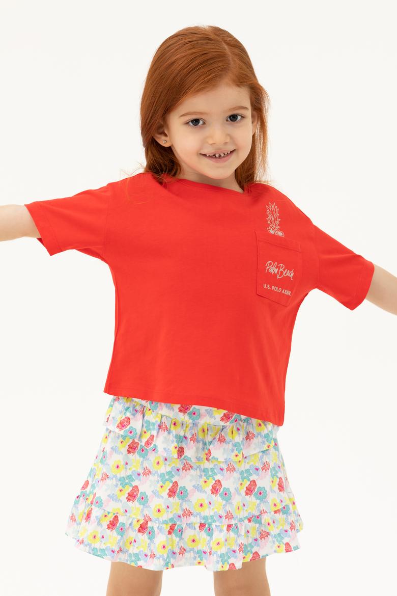 Kız Çocuk Kırmızı Bisiklet Yaka Tişört - 50276873056