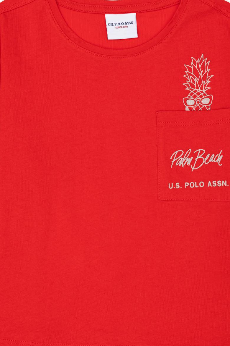 Kız Çocuk Kırmızı Bisiklet Yaka Tişört - 50276873056