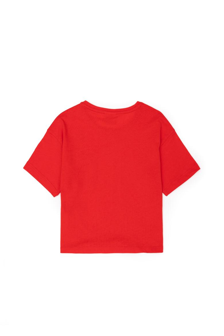 Kız Çocuk Kırmızı Bisiklet Yaka Tişört - 50276873056