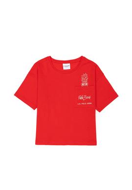 Kız Çocuk Kırmızı Bisiklet Yaka Tişört - 50276873056