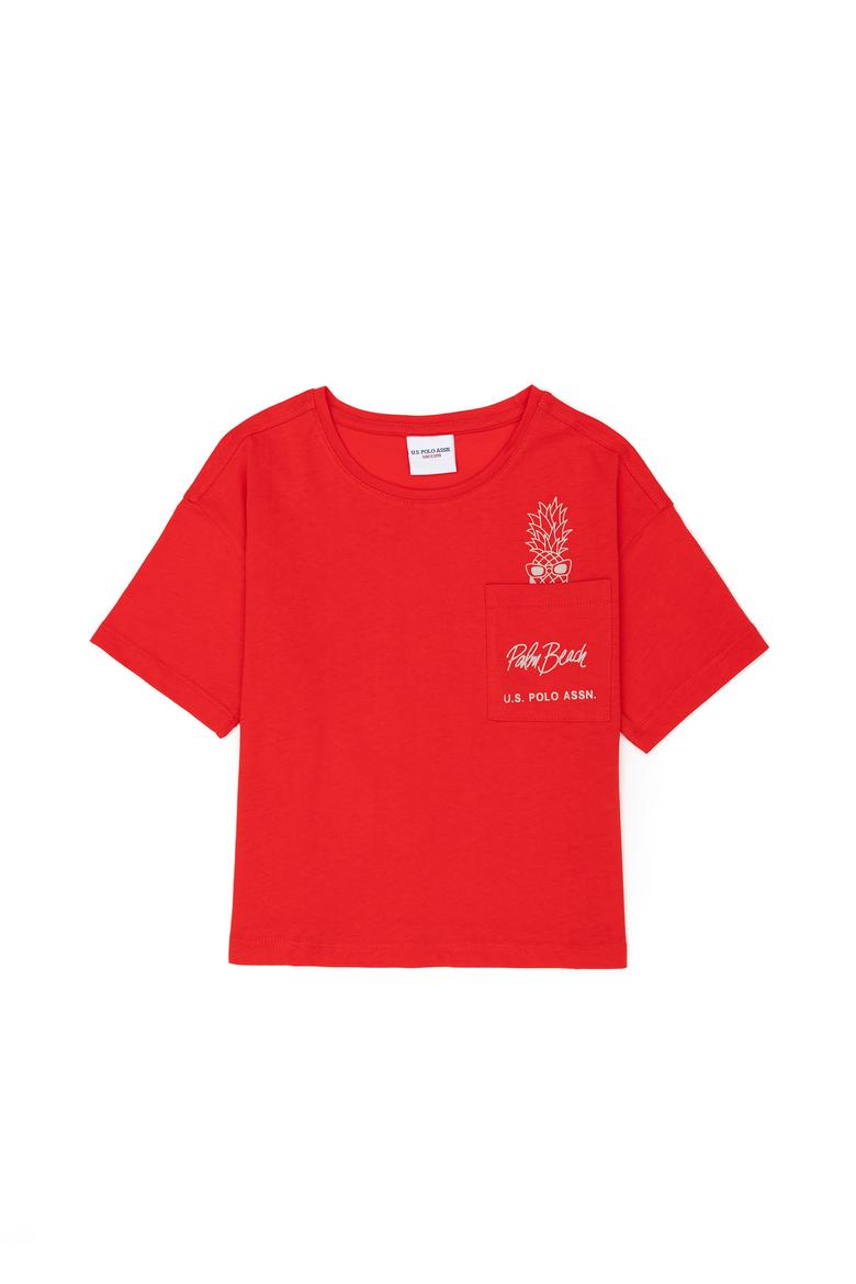 Kız Çocuk Kırmızı Bisiklet Yaka Tişört - 50276873056