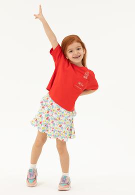 Kız Çocuk Kırmızı Bisiklet Yaka Tişört - 50276873056