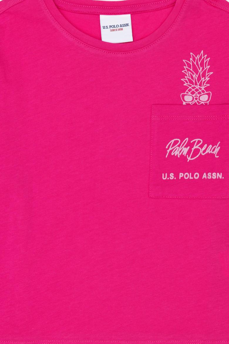 Kız Çocuk Fuşya Bisiklet Yaka Tişört - 50276873034