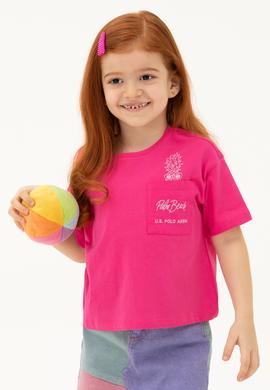 Kız Çocuk Fuşya Bisiklet Yaka Tişört - 50276873034