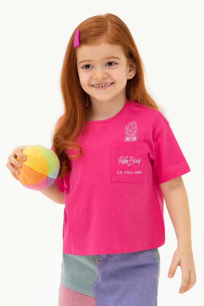 Kız Çocuk Fuşya Bisiklet Yaka Tişört - 50276873034