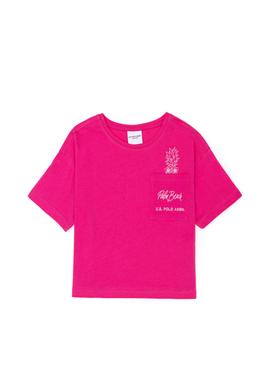 Kız Çocuk Fuşya Bisiklet Yaka Tişört - 50276873034