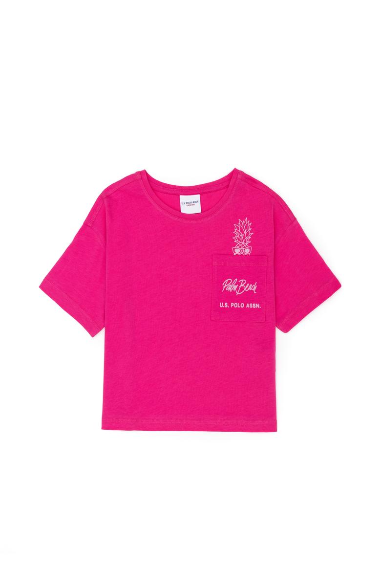 Kız Çocuk Fuşya Bisiklet Yaka Tişört - 50276873034