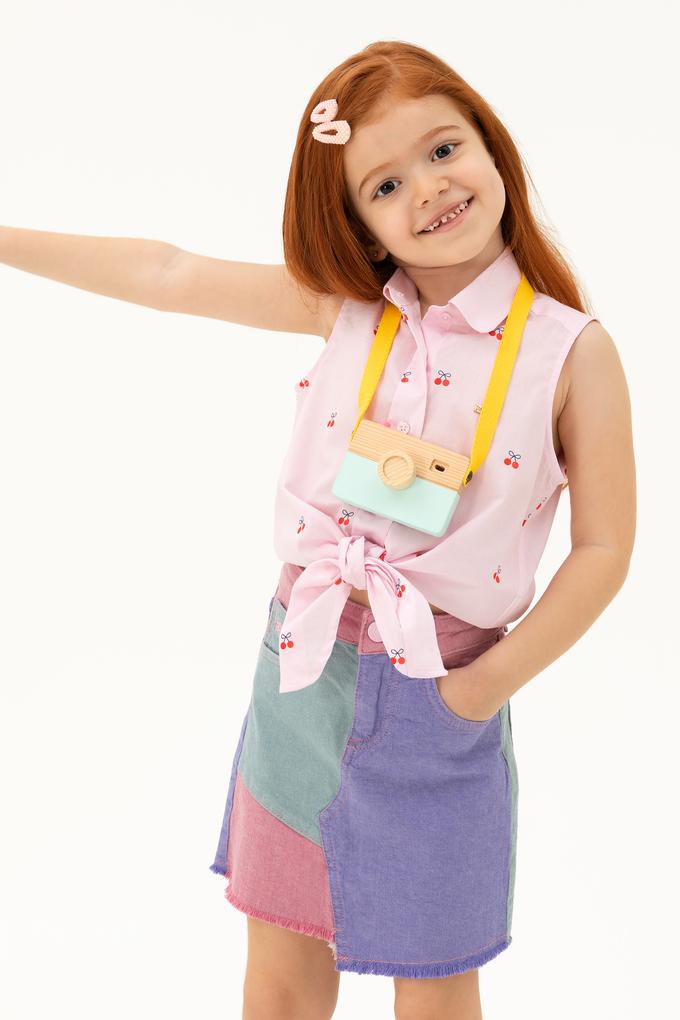 Kız Çocuk Pudra Kısa Kollu Gömlek