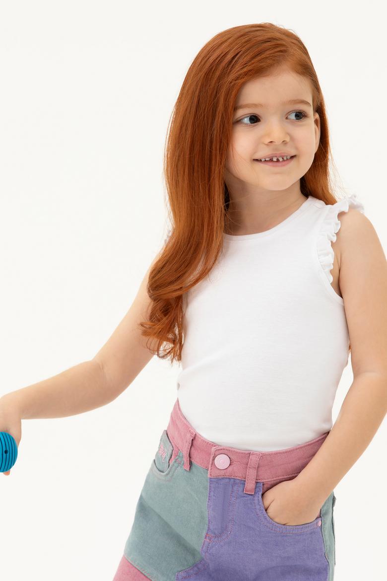 Kız Çocuk Beyaz Kolsuz Tişört - 50271883001