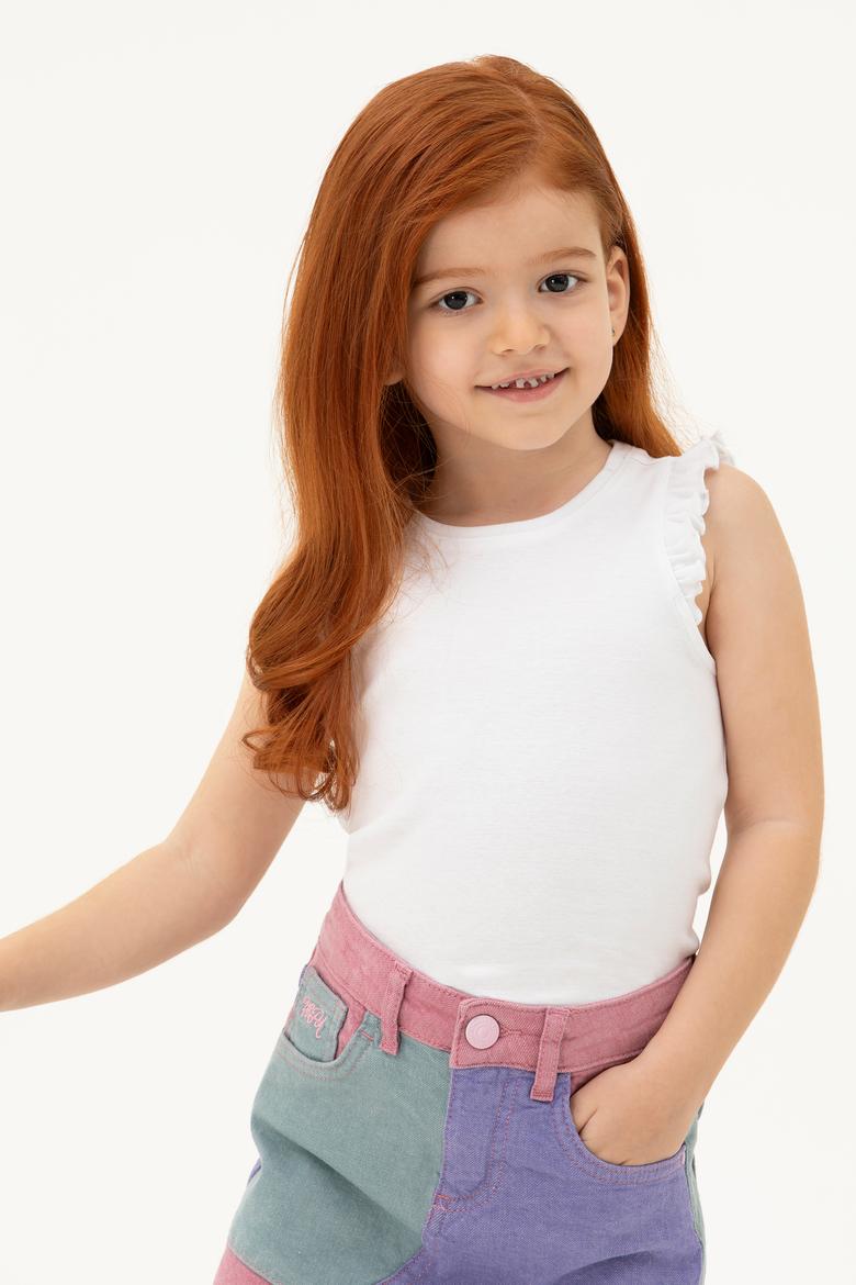 Kız Çocuk Beyaz Kolsuz Tişört