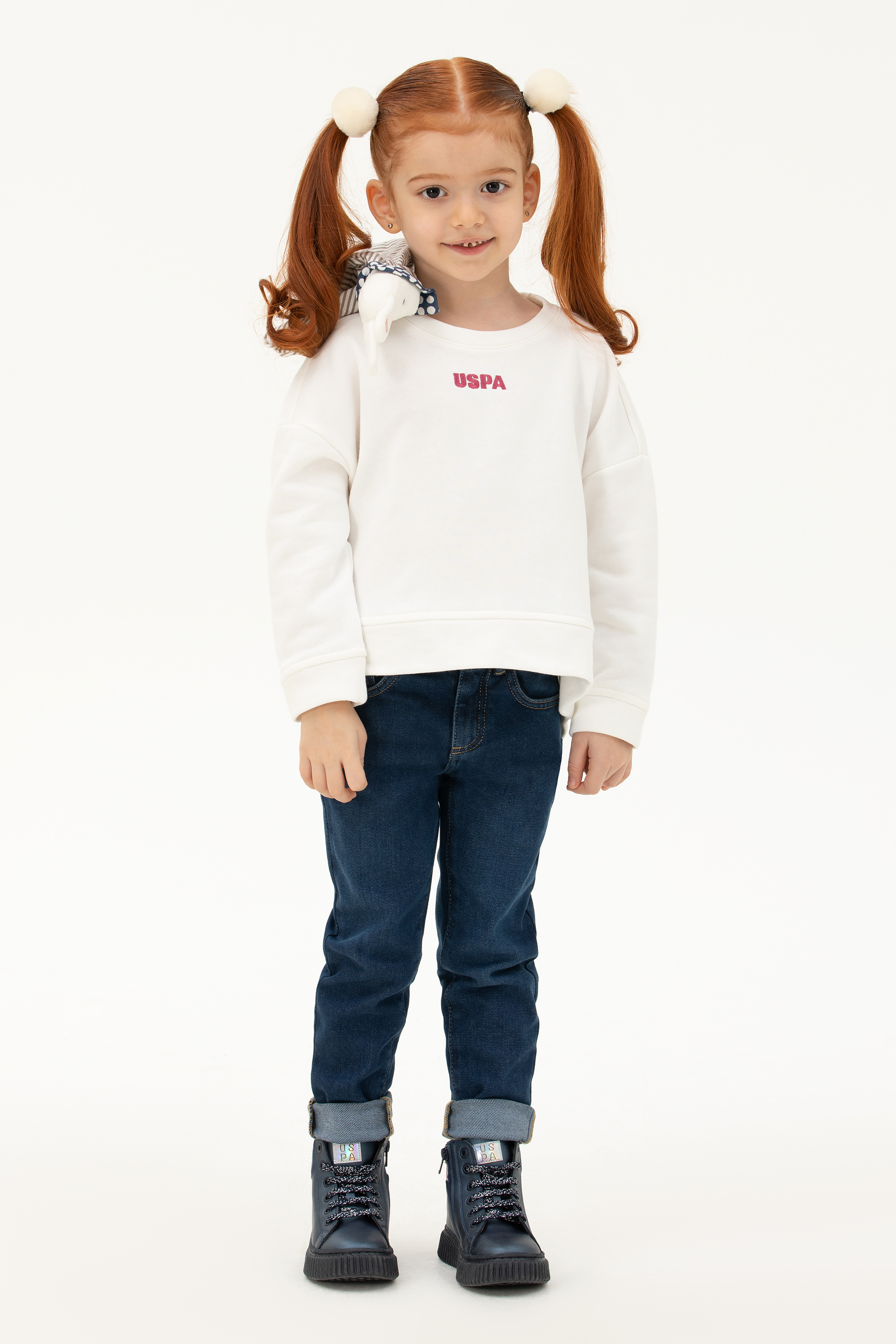 Çocuk Ekru Basic Bisiklet Yaka Sweatshirt